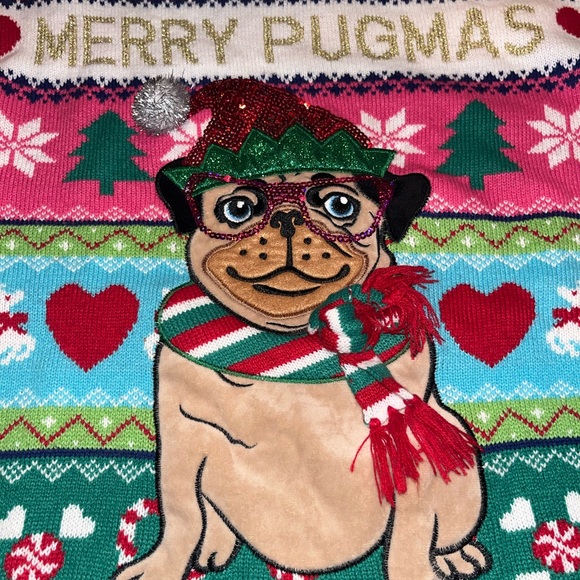 Celebrate together merry pugmas Christmas tree Xmas Ugly xmas Sweater l sequin - Picture 2 of 3